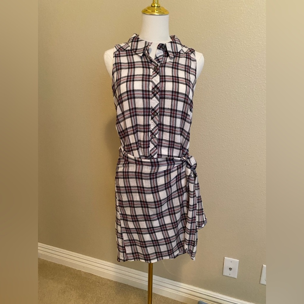 Skies Are Blue Plaid Wrap Tie Dress